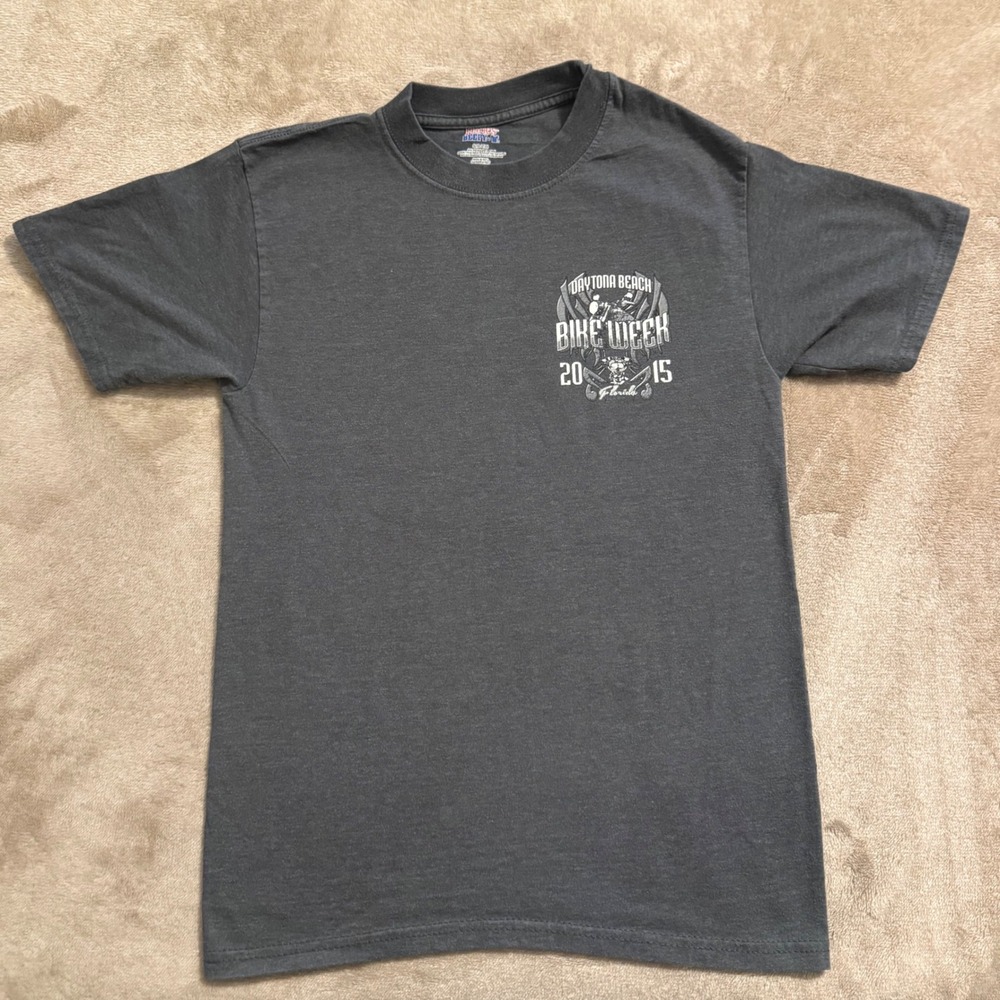 Hanes Beefy-T Daytona Beach Bike Week 2015 Graphic T-Shirt Gray Small